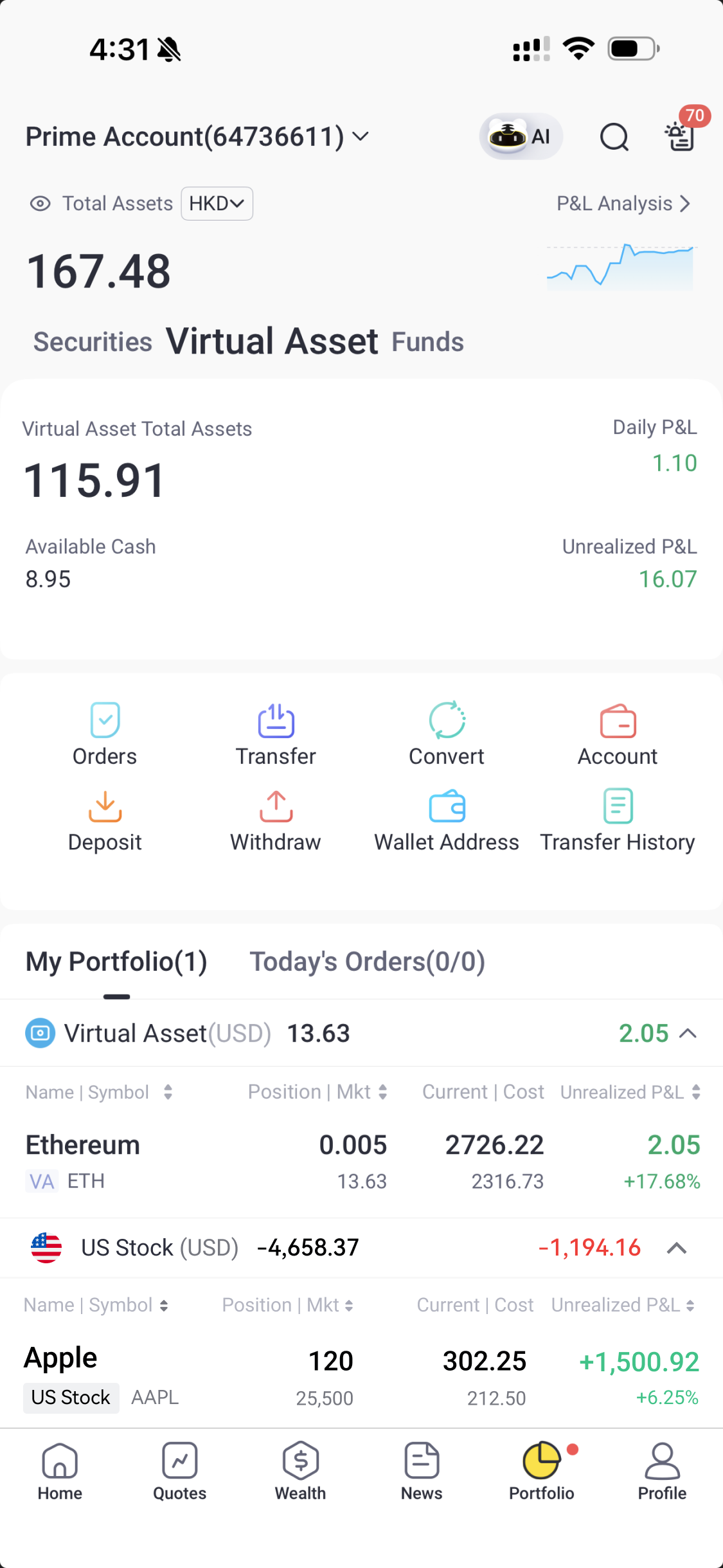 Tiger app: securities portfolio with crypto added later