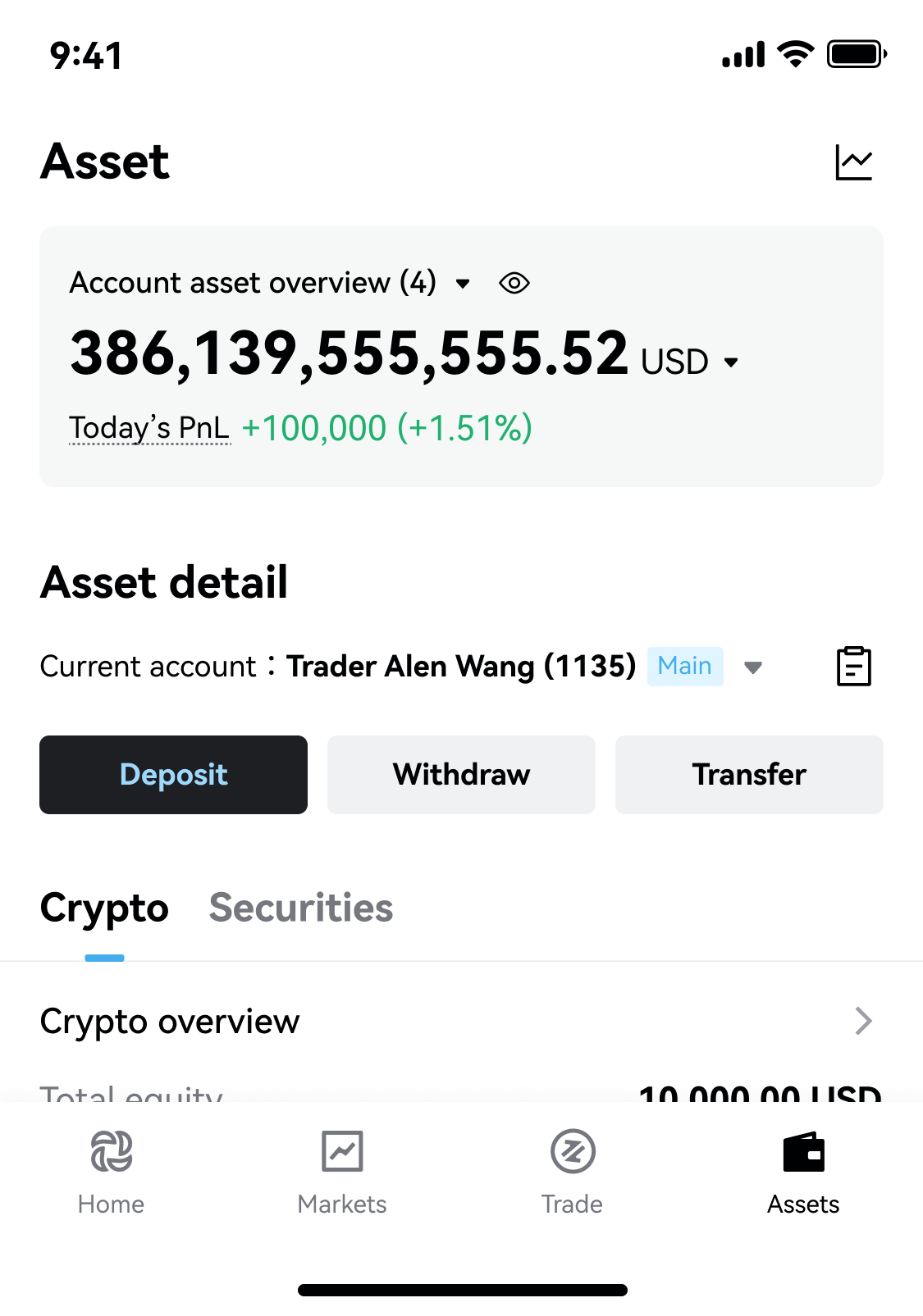 Before: a flat asset screen where the overview dropdown and the account switcher share the same visual pattern