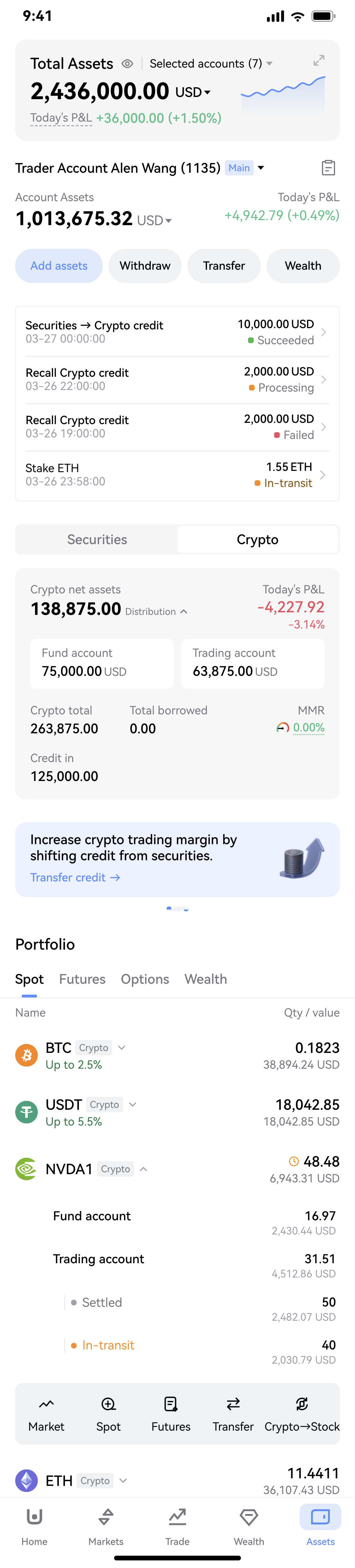 Crypto asset screen