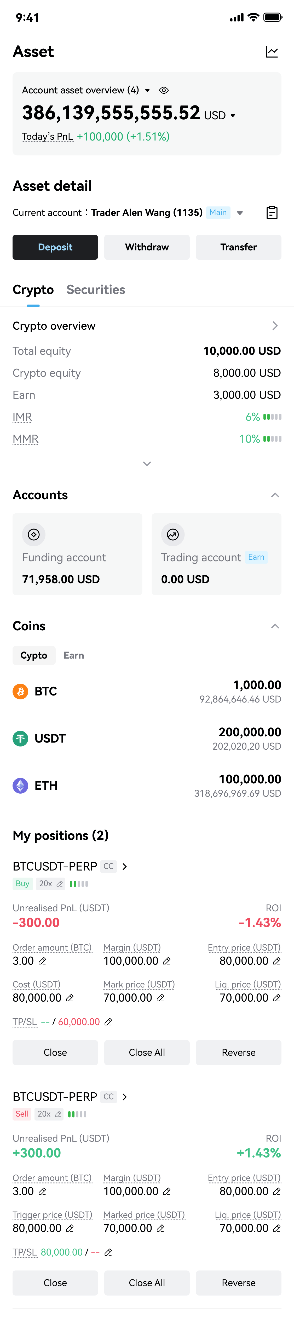 Asset screen before redesign — crypto tab