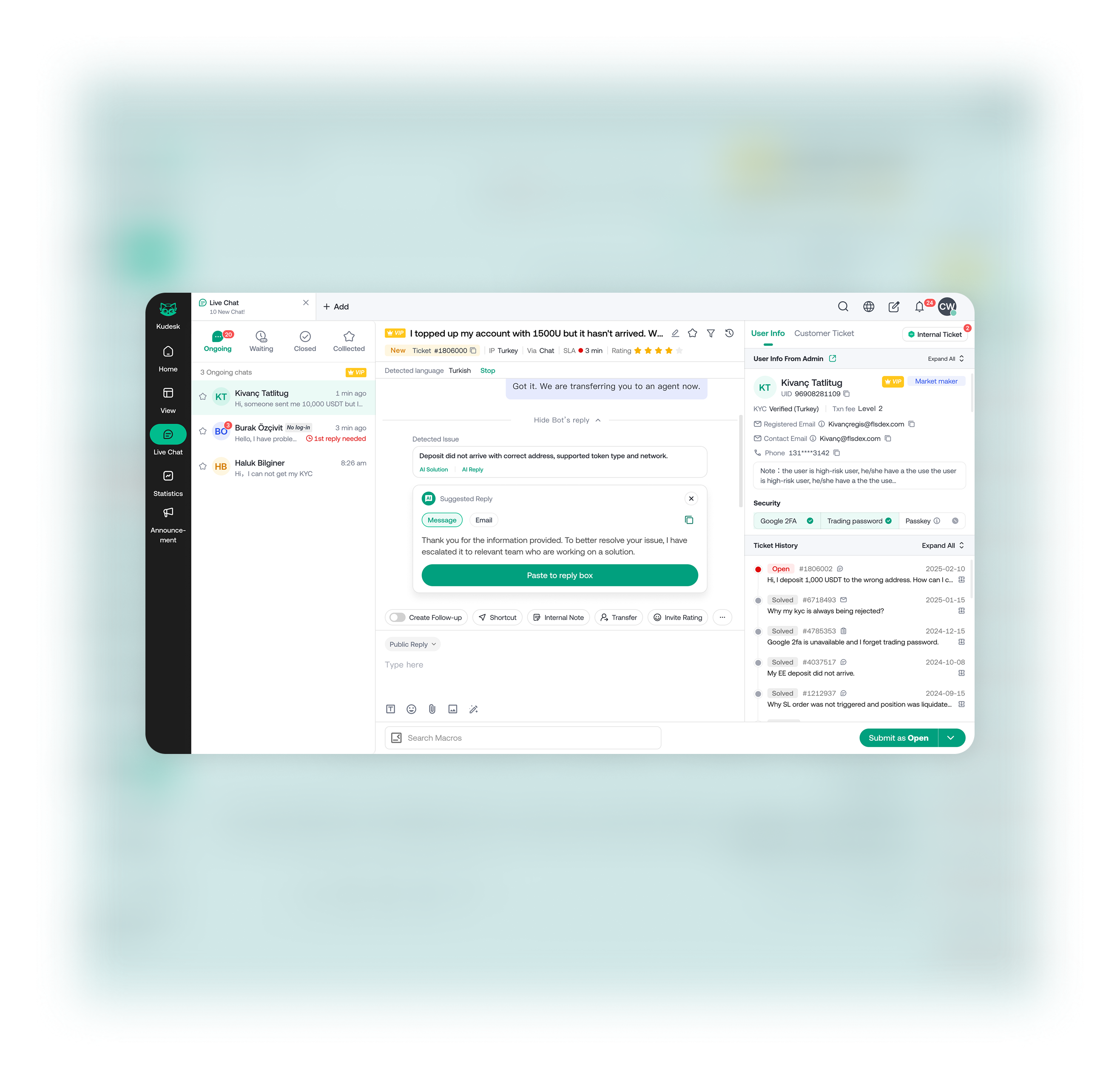 Redesigned agent workspace with consolidated user info and ticket history panels