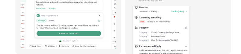 AI Reply Suggestions and AI Summary Panel UI in the agent workspace