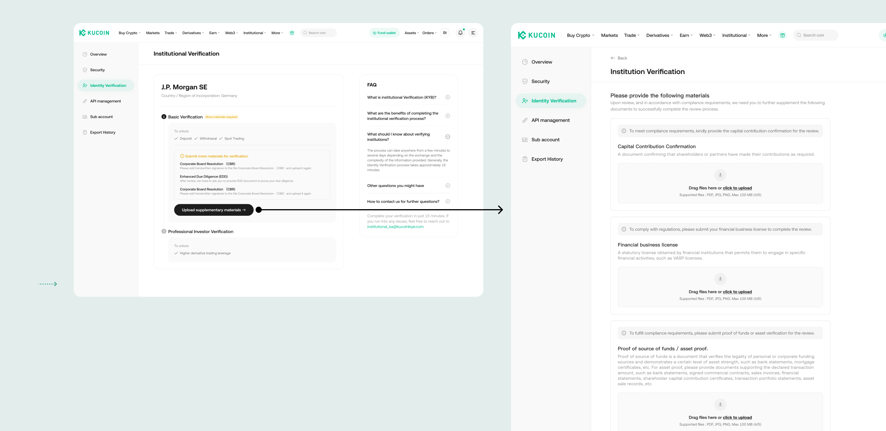 More materials required — post-submission prompt for additional documents, each with a clear reason