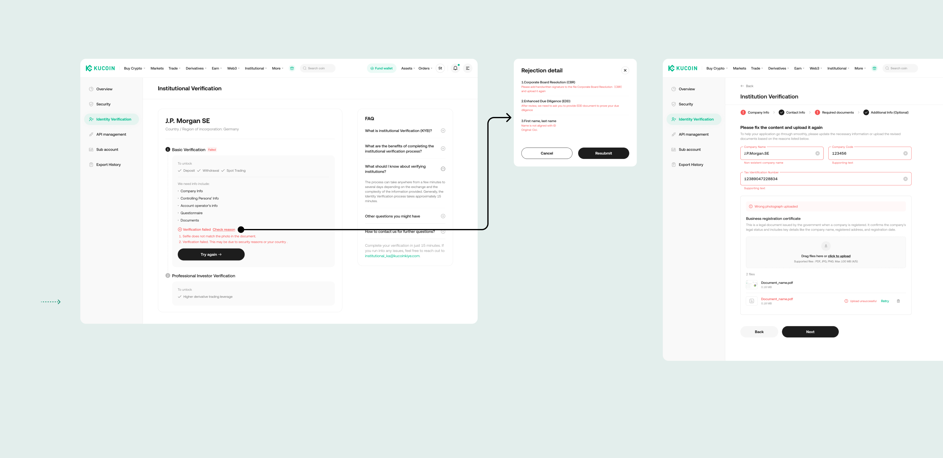 Verification failed — rejection screen listing specific, fixable reasons